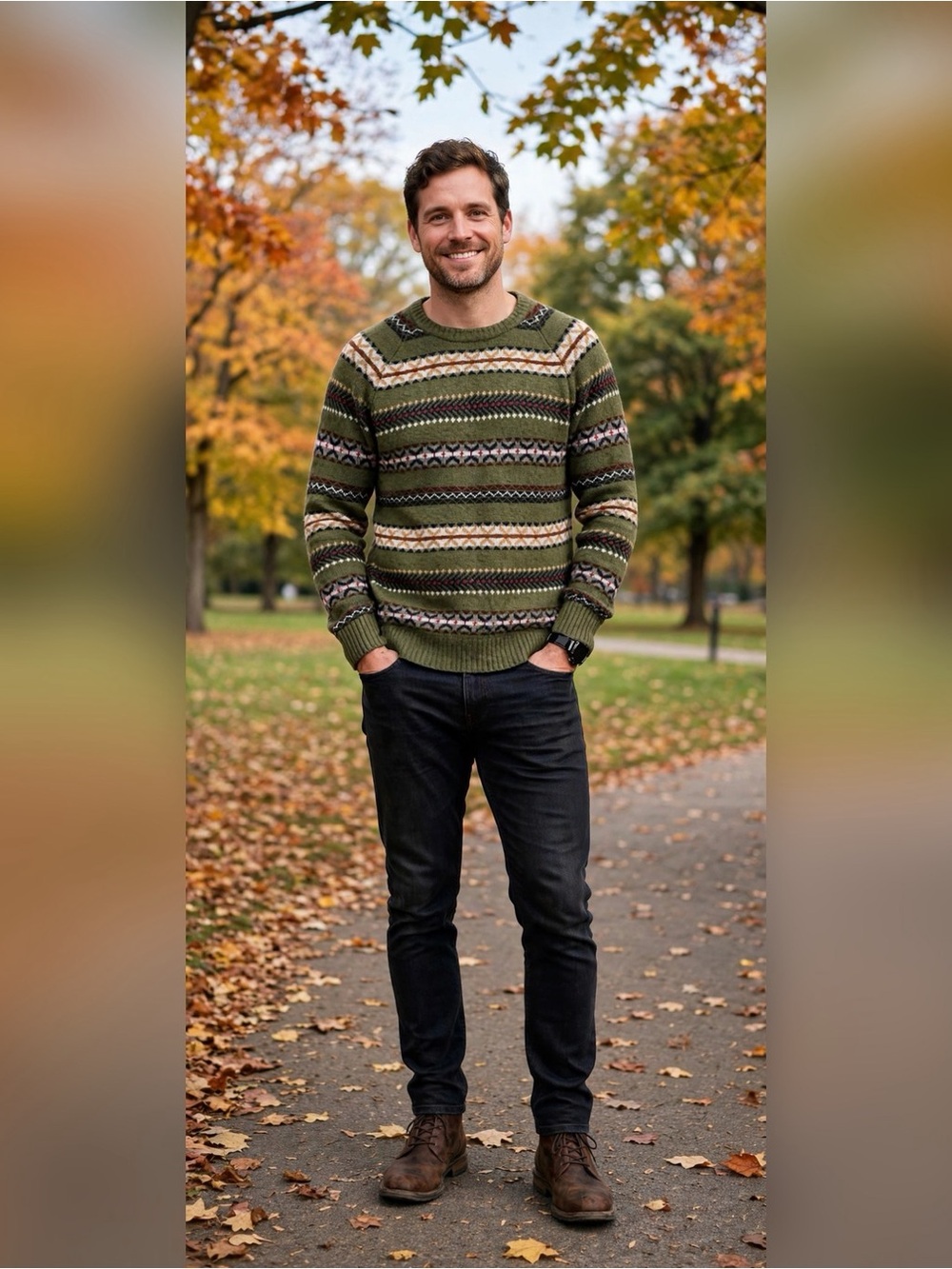 CPO Provisions Olive Fair Isle Crewneck Sweater Mens L Vintage Nordic Knit
